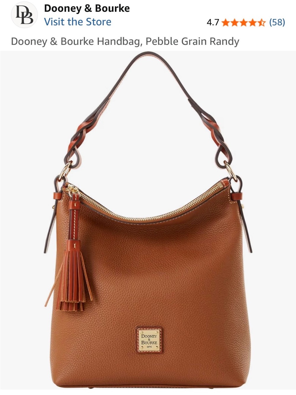 Dooney & Bourke Pebble Grain Hobo Bag in Chestnut Brown with Tassel